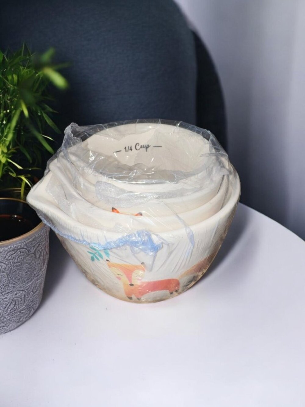 Ceramic Fox-Themed Measuring Cups Set Of 4 With 1/4 1/3 1/2 And 1 Cup Sizes